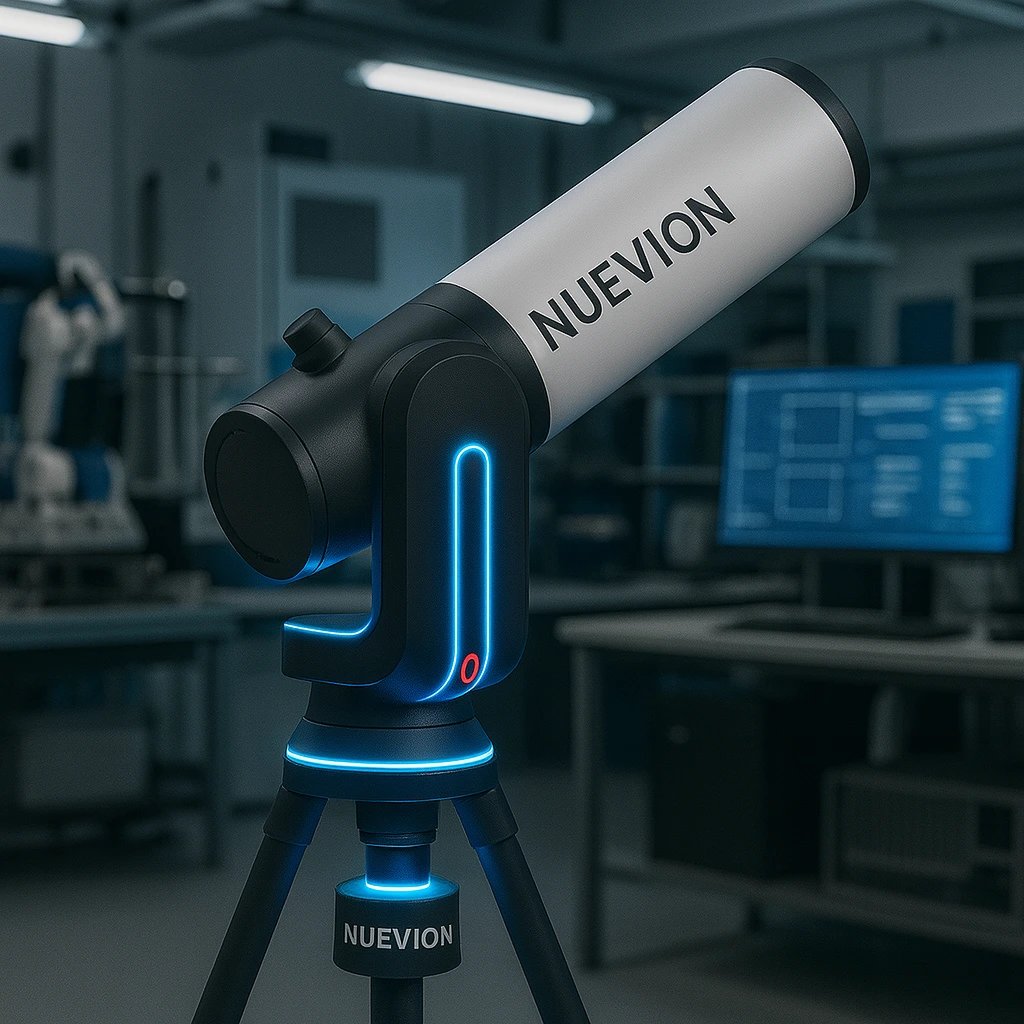 A modern telescope in a workshop setting.